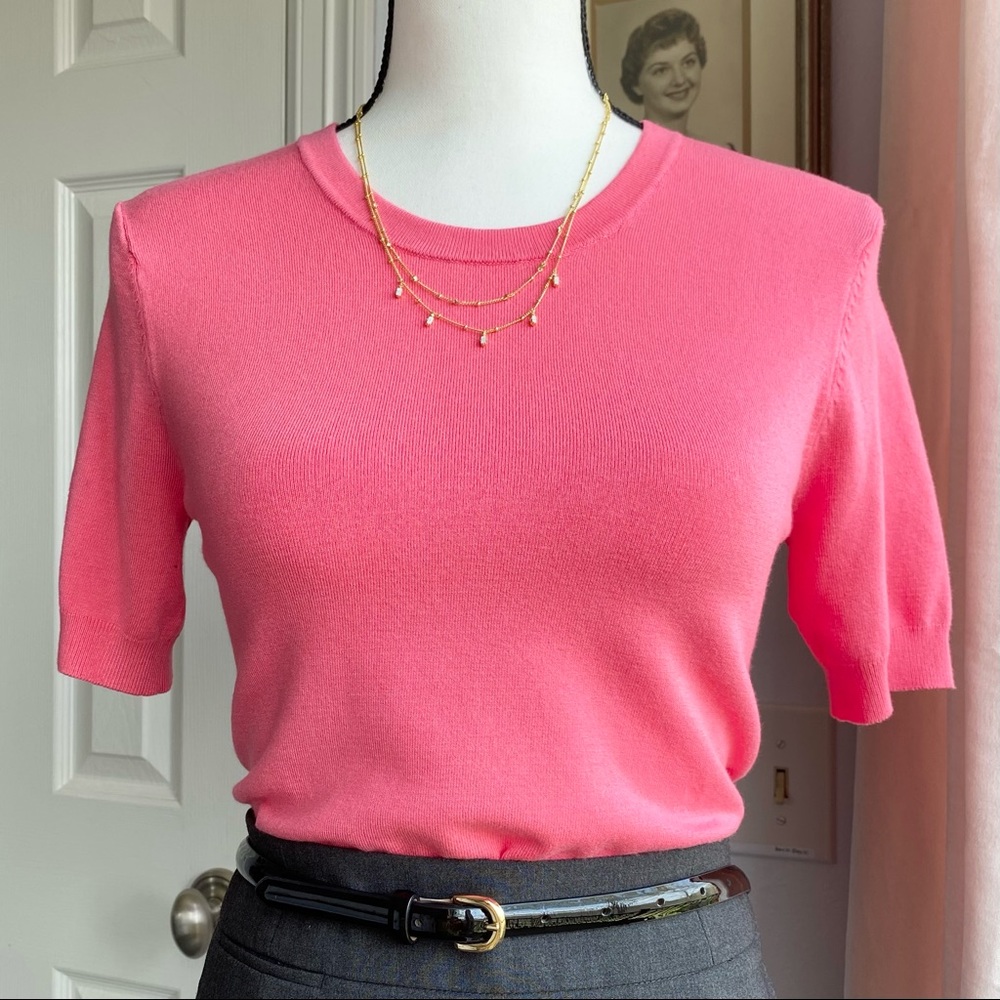 NWOT ZARA Pink Knit Sweater Tee With Gold Snaps